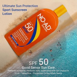 NO-AD Sport Sunscreen Lotion, SPF 50 | Broad Spectrum UVA/UVB 16 OZ
