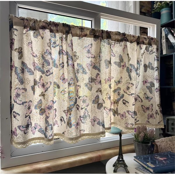 Yaland Linen Look Net Curtain, Bistro Curtain, Country House, Short