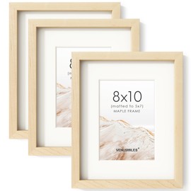8x10 Picture Frame Set of 3, USA-Sourced Natural Maple Wood Photo Collage Frame with HD Tempered Glass, Modern Simple 8 x 10 Wooden Frame Matted to 5x7, Gallery Frames for Art Wall or Tabletop Display