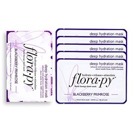 Aromatherapy Facial Sheet Mask - Hydrating - Moisturizing - Essential Oils - Deep Hydration Blackberry Primrose (5-Pack) by Florapy Beauty