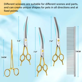 CITYWISH Dog Grooming Scissors,Curved Thinning Shears Dog Grooming with Safety Round Tips, Sharp and Comfortable 4 in 1 Dog Scissors for Grooming