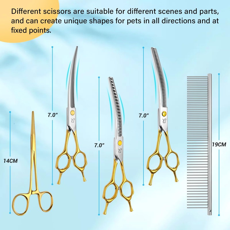 CITYWISH Dog Grooming Scissors,Curved Thinning Shears Dog Grooming with Safety