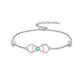 Wildari Infinity Aquamarine Birthstone Charm Link Bracelet 925 Sterling Silver Infinity Bracelet with March Birthstone Birthday Jewelry Gifts for Women Mom Her,Chain Length 7"+2" Extend