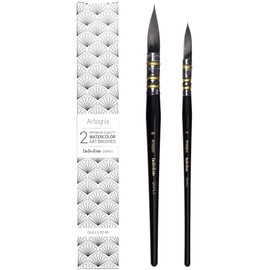 ARTEGRIA Watercolor Brush Set - Sizes 2, 6 - Round Quill Fine Tip Mop Brushes, Soft Synthetic Squirrel Hair, Short Handles for Professional Artists - Water Color Paint, Gouache, Ink