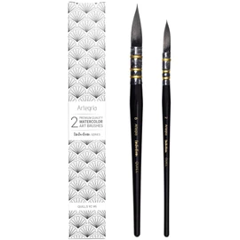 ARTEGRIA Watercolor Brush Set - Sizes 2, 6 - Round Quill Fine Tip Mop Brushes, Soft Synthetic Squirrel Hair, Short Handles for Professional Artists - Water Color Paint, Gouache, Ink