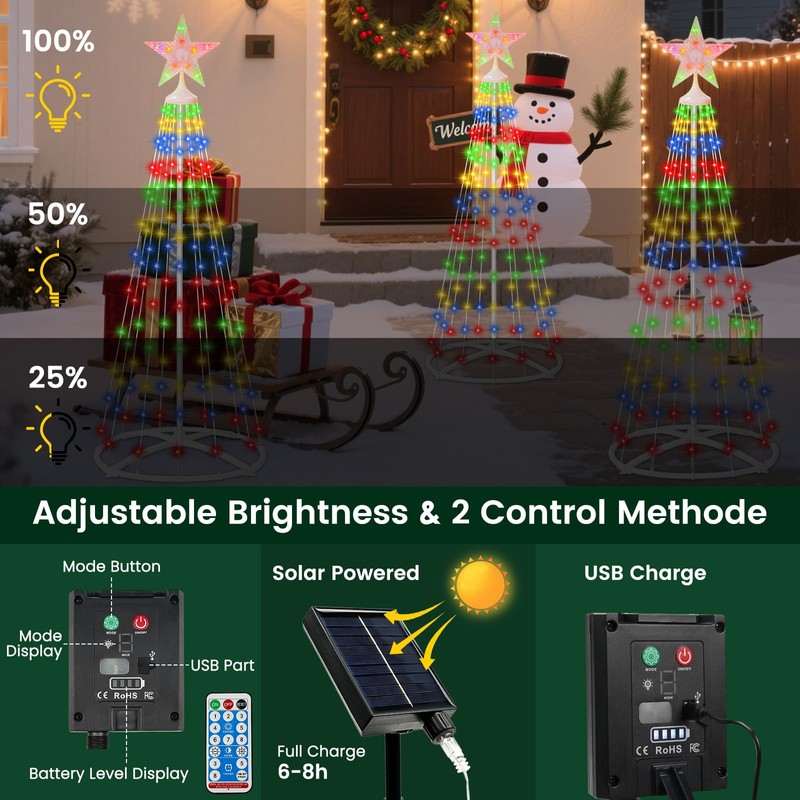Solar Powered Christmas Tree Outdoor Christmas Decorations, 5FT RGB Solar