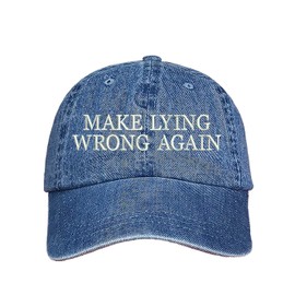 DSY Lifestyle Make Lying Wrong Again Embroidered Unisex Baseball Hat - Never Trump Hat (Light Denim)