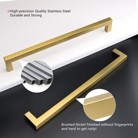 homdiy 6 Pack Kitchen Handles Gold Cabinet Pulls 6-1/4inch - HDJ12GD Square Gold Handles for Dresser Drawer Brass Cabinet Hardware