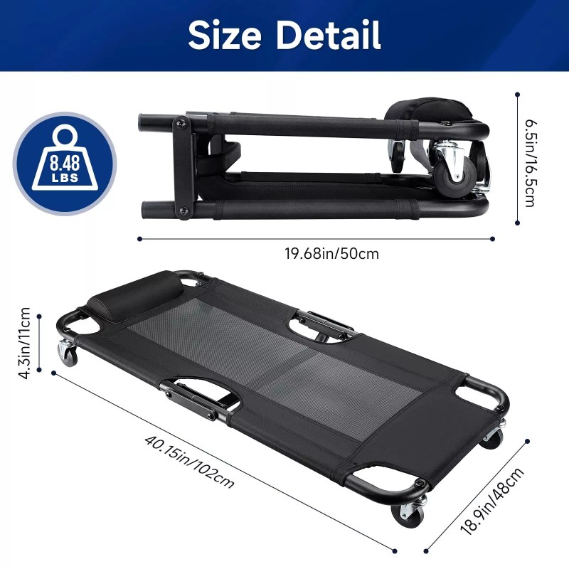 WORKPRO 40" Foldable Mesh Creeper w/Headrest & 4 Caster Wheel