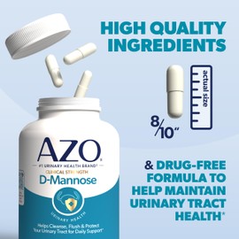 AZO D Mannose Urinary Tract Health, Cleanse, Flush & Protect The Urinary Tract, No.1 Pharmacist Recommended Brand, Clinical Strength, Non-GMO, 120 Count