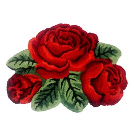 ABREEZE Red Rose Rug Floor Rug Red Floral Mats Non-Slip Modern Carpet Washable Bath Rug (3 Roses Leafy, Red)