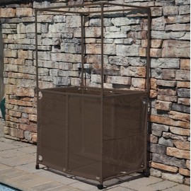Essentially Yours Pool Equipment Holder with Towel Drying Bars, Mesh Rolling Pool Storage Organizer Bin, Extra Large with Towel Hanger, (34.5" W x 25" L x 62.6" H), Brown Style 418566