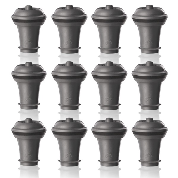 Vacu Vin Wine Saver Vacuum Stoppers - Set of 12 - Gray - for Wine Bottles - Keep Wine Fresh for Up to a Week with Airtight Seal - Compatible with Vacu Vin Wine Saver Pump