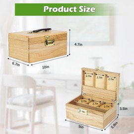 Premium Bamboo Storage Box with Combination Lock，Storage Decorative box with Removable Tray,Storage Lockbox Set with 3 Jars & 3 Brushes&4 Tubes,Detachable Compartment,Secret Box,Great Gift Choice