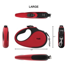 TUG 360° Tangle-Free Retractable Dog Leash with Anti-Slip Handle | 16 ft Strong Nylon Tape | One-Handed Brake, Pause, Lock (Large, Red)