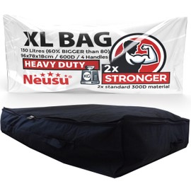 Neusu Black Underbed Storage Bag XL - 130 Litres 96x78x18cm - With Zip - Heavy Duty Polyester Under Bed Storage for Duvets, Blankets, Clothes, Shoes