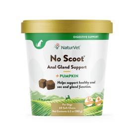 NaturVet No Scoot Anal Gland Support Chews for Dogs, Active Ingredients Helps Support Normal Bowel Function, Fibre Supplement With Pumpkin Powder, 60 Chews - No Wheat Added