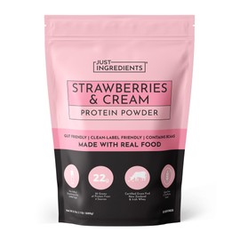 JUST INGREDIENTS Proteína en polvo de fresas y crema mezcla de 20 porciones con suero de leche 100 alimentado con pasto y proteínas vegetales...      