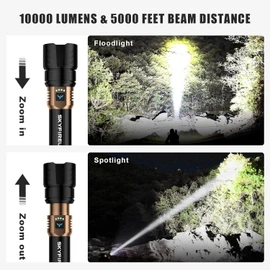 SKYFIRE Rechargeable Flashlight High Lumens,8000mAh Super Bright Flashlight,Zoomable,4 Modes,Waterproof LED Flash Light for Camping Essentials,Outdoor and Home Emergencies-No Lens