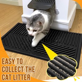 SlowTon Cat Litter Mat - Urine Proof Kitty Litter Mat for Litter Box, Waterproof Litter Trapping Mat, Washable Cat Litter Rug Catcher for Floor, Easy Clean Cat Litter Pad, Small 24 x 15", Black