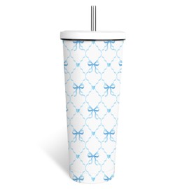 WWHSAI Blue Bow Gifts For Women Girls, Birthday Christmas Cute Bow Gift For Bows Lovers, Blue Bows Stainless Steel Tumbler Keeps Drinks Cold & Hot, Double Wall Vacuum Insulated Coffee Cup 24oz