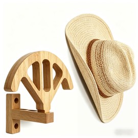 Wooden Cowboy Hat Stand, Wall Mount Adjustable Hat Holder with 4-Speed Positioning, Shape-Saving Design, Rustic Decor for Entryway/Bedroomnatural wood color