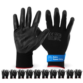 TK Gruppe Timo Klingler 10 x Pairs of Power Grip Work Gloves Black Men & Women - Size 9 L - Mechanic & Assembly Gloves - Breathable & Fine Touch Feel