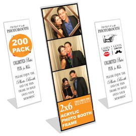 Photo Booth Nook | 2x6 Slanted Photo Booth Frames (200 Count) | Crystal Clear Acrylic Photo Booth Picture Frame with White Inserts | Bulk