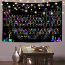 Blacklight Periodic Table Tapestry,60x40 in Chemistry Elements Educational Tapestry,UV Reactive Scientific Periodic Symbol Table Wall Art Tapestry Wall Hanging for Bedroom Glows in the Dark