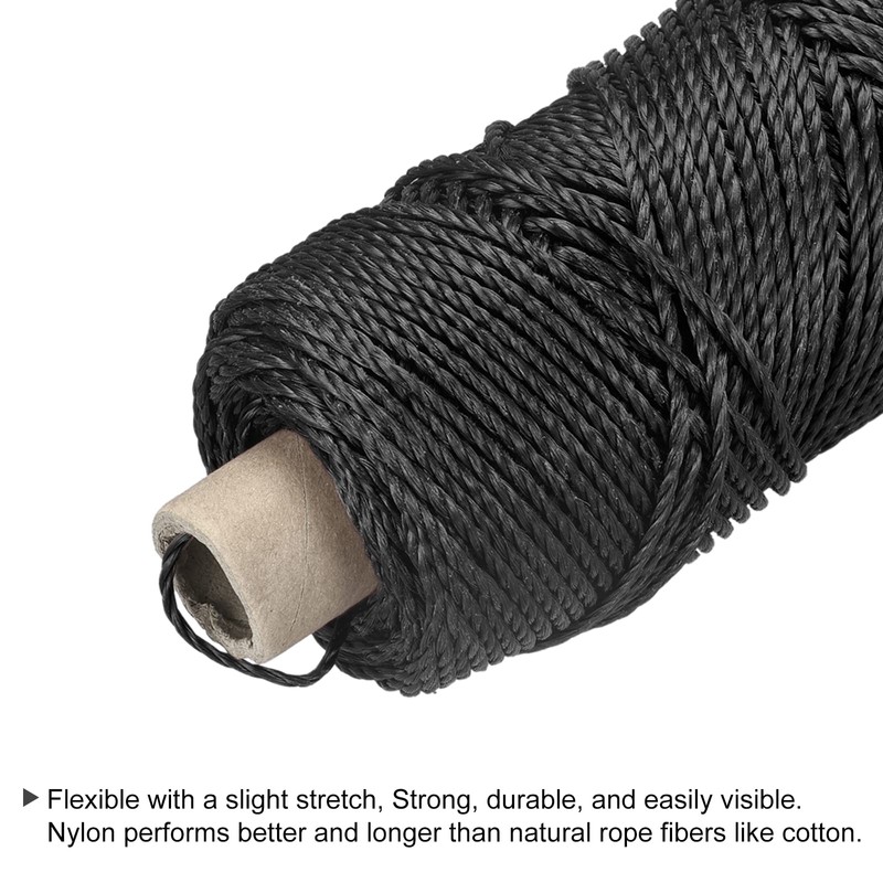 sourcing map Twisted Mason Line Nylon Twine String Cord Black