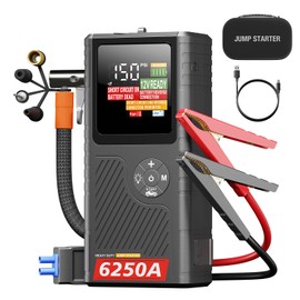CS02 6250A Peak Jump Starter with Air Compressor, 12000mAh Battery Pack, 8.5L Gas/6.5L Diesel, USB-C & USB-A Charging, Smart Display, 50 Starts, Safety Protection