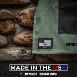 Freedom Flames BBQ Grill Apron | Made in the USA Kitchen Apron For Men with Pockets | Grilling Accessory for Use With Barbecue, Meat Smoker, & Kitchen Patriotic Accessories (Green)