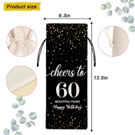 60th Birthday Wine Bag, 60th Birthday Gifts for Women Men, 60 Year Old Birthday Gift Party Supplies, Sixty Birthday Gift Idea Wine Bag for Her Girl Friend Sister (Black-60th, 13.5 x 5.5Inches)