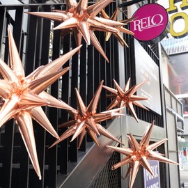 PartyWoo Rose Gold Star Balloons 6 pcs, One-Piece 14-Pointed Starburst Balloons, 22 & 22 inch Star Explosion Balloons with Ribbon, Point Star Foil Balloons, Large Mylar Balloons for Party Decorations