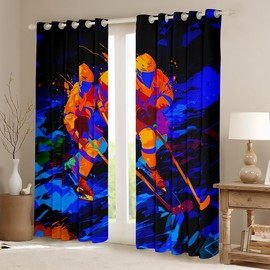 Cortinas de juego de hockey sobre hielo para recámara, sala de estar, cortinas de oscurecimiento deportivas para niños, cortinas de luz roja para jugadores deportivos, tratamientos de ventana, decoración de sala de hockey (2 paneles, 38 x 45 pulgadas)