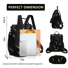 Travel Backpack Purse for Women Anti Theft Convertible Backpack Fashion Waterptoof Nylon Backpack College Bookbag Crossbody Daypack Hiking Backpack Mochilas De Mujer Black Feather