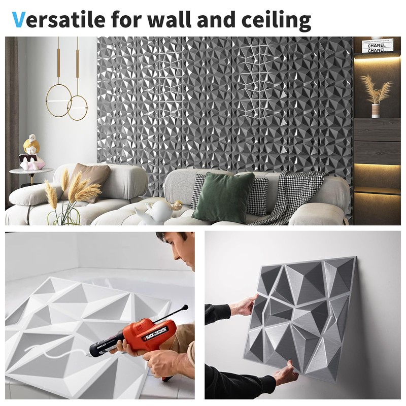 Art3d 3D Diamond Design Paneling for Interior Decor, Living Room,