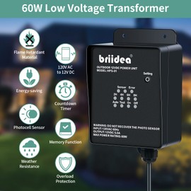 Briidea - Transformador de luz de paisaje de bajo voltaje para exteriores, 60 W, 120 V CA a 12 V CC, con temporizador de cuenta regresiva y sensor de luz de fotocélula, para foco de luz de camino