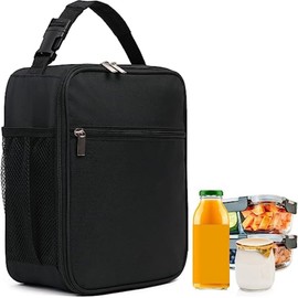 Lunch Bag, Portable Eco-Friendly Thermal Lunch Box with Buckle Handle for Work & Office, Reusable Lunch Bag for Adult Women Men (Black)