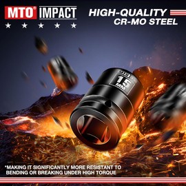 MTO 1/2" Drive 15mm Shallow Impact Socket, 6-Point Metric Socket, CR-MO Steel & Anti-Corrosion Coating for Tight Spaces and Heavy-Duty Tasks