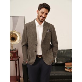 PJ PAUL JONES Men's Two Button Blazer Wool Blend Tweed Suit Jacket Peak Lapel Winter Vintage Sport Coats Khaki