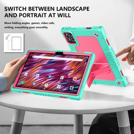 Hoibon for KADYBE D115 Tablet Case,for MEIZE D115 10.1 inch Case,Shockproof Kids Case with Shoulder Strap for DOMATON D105/kimlok Android 13 14/MEIZE D115/KADYBE D115/Qukenk 10.1 inch (Green/Pink)