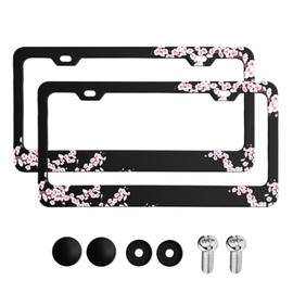Mandark 2 PCS Car License Plate Frame, Flower Aluminum Automotive Plate Bracket Holders with Screws, Rustproof US Standard Vehicle Front Back License Plates Cover, Universal Fit