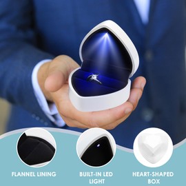PRETTI Ring Box with Light Heart Shaped Velvet Ring Box with LED Light Perfect Engagement Ring Box for Proposal Wedding Illuminated Jewelry Case Ring Storage Box for Display Gift Gifting (White)