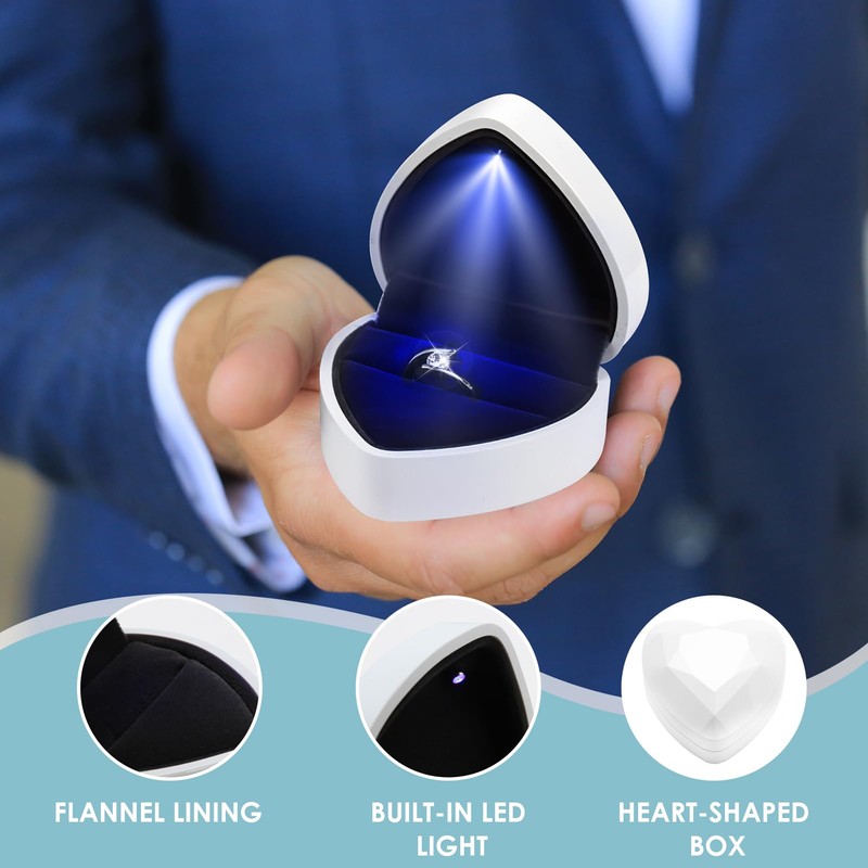 PRETTI Ring Box with Light Heart Shaped Velvet Ring Box