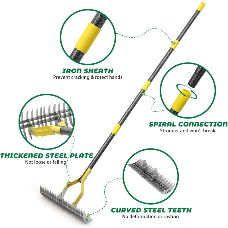 Nicecho Strong Dethatcher Rake 72" long /19 tines Garden tool