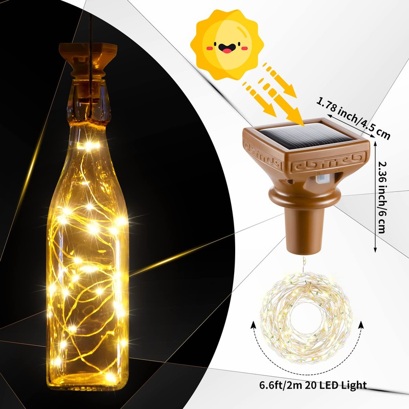 Tuanse 18 Pcs Solar Bottle Lights, 20 LEDs Waterproof Copper