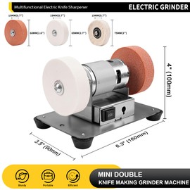 Mini Bench Grinder with 3 Wheels, Electric Multi-Purpose Grinding Machine for Metal, Wood, Knife Making, Jewelry Buffing, 6.3 x 3.5 inch Base