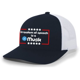 Trenz Shirt Company Mens Freedom of Speech is A Musk Patriotic American Flag Mesh Back Embroidered Trucker Hat, Navy/White