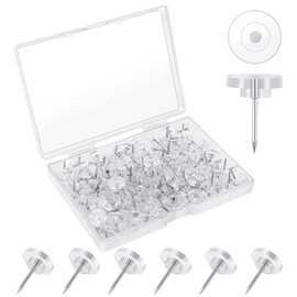 Pack of 150 Transparent Push Pins, Length 16 mm, Drawing Pins, Flat Head, Pin Board Pins, Decoration with Plastic Box for Wall, Pin Board, World Map (Head Diameter 10.7 mm)